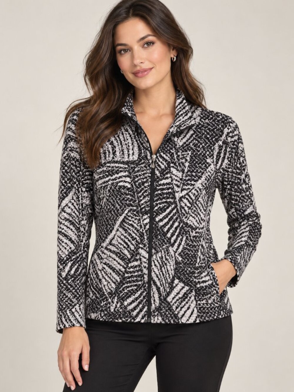 Erin London XXL Black White Abstract Print Zip Front Lightweight Jacket